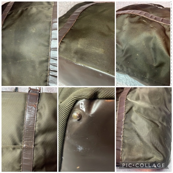 Gucci Vintage Bamboo Handle Nylon Leather Large Shopper Tote Olive Green Brown - Picture 10 of 15